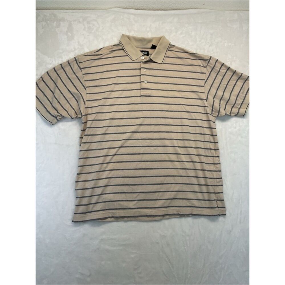 PING Collection Polo Shirt Mens Large Beige Tan Striped Mercerized Cotton Golf L